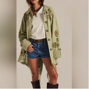 Free People NWT Davy Jones Parka Sea Of Sage Color Embroidered Coat size L